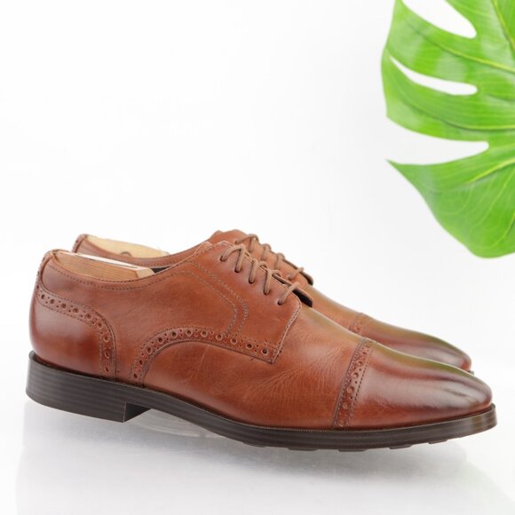 Cole Haan Mens Jefferson Oxford Size 9 M Brown Leather Cap Toe Brogue Dress Shoe main image 7